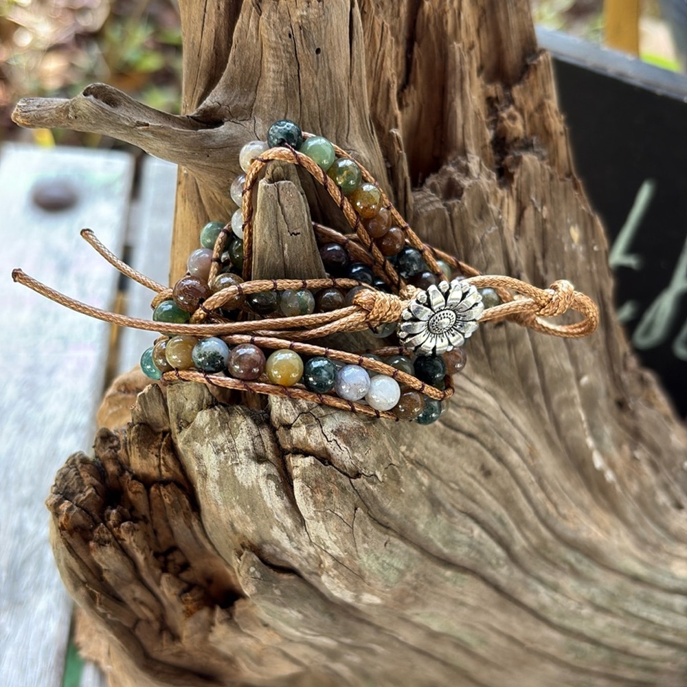 Multicolor Beaded Wrap Bracelet with sunflower charm